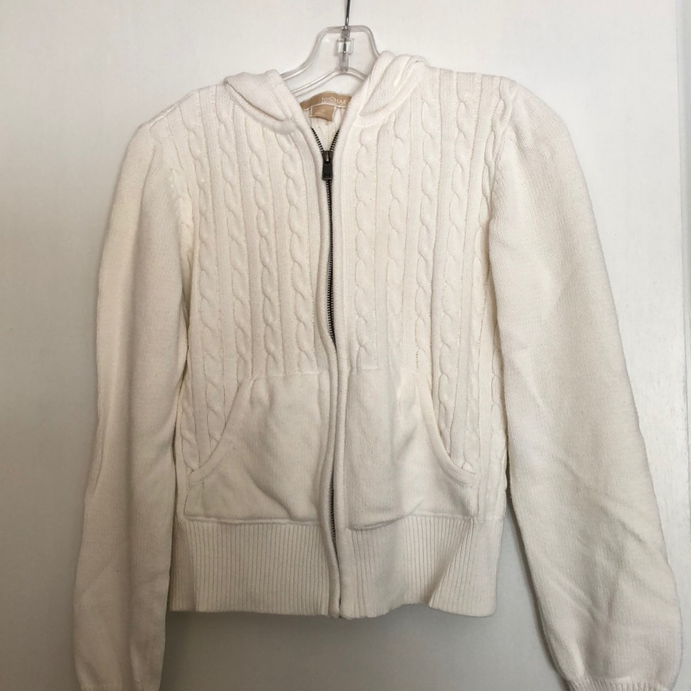 Michael Kors zip-front cardigan with hood.